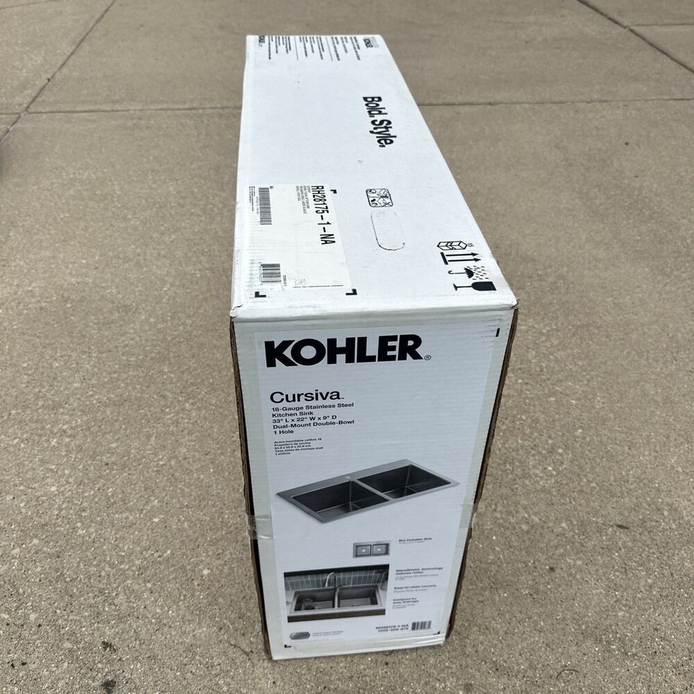 KOHLER Cursiva Stainless 33 in. Double Bowl Drop-in or Undermount Kitchen Sink